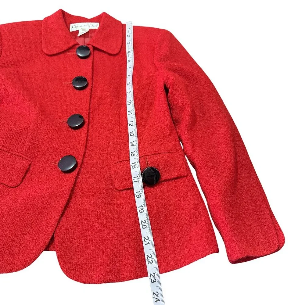 Vintage Christian Dior Womens Red Wool Skirt Suit Set 2P Jacket & Skirt USA